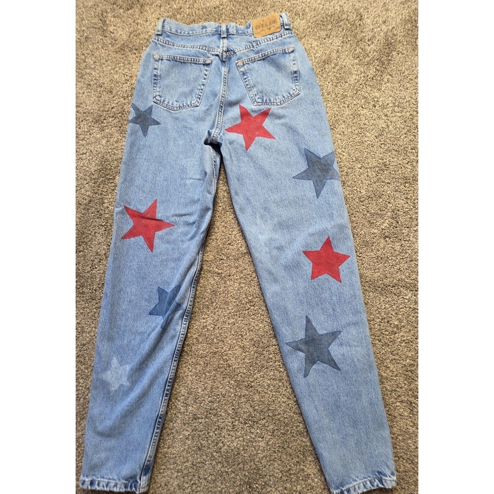 Vintage GAP Reverse Fit Jeans Size 10 Long Custom Stars Patriotic Flag America - Picture 9 of 11